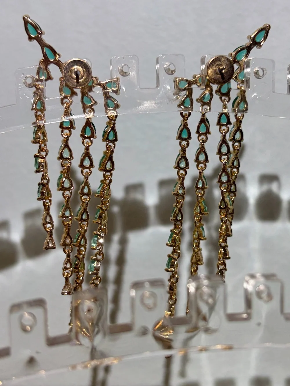 NWOT Green & Blue Crystal Teardrop Cascade Chandelier Pierced Earrings